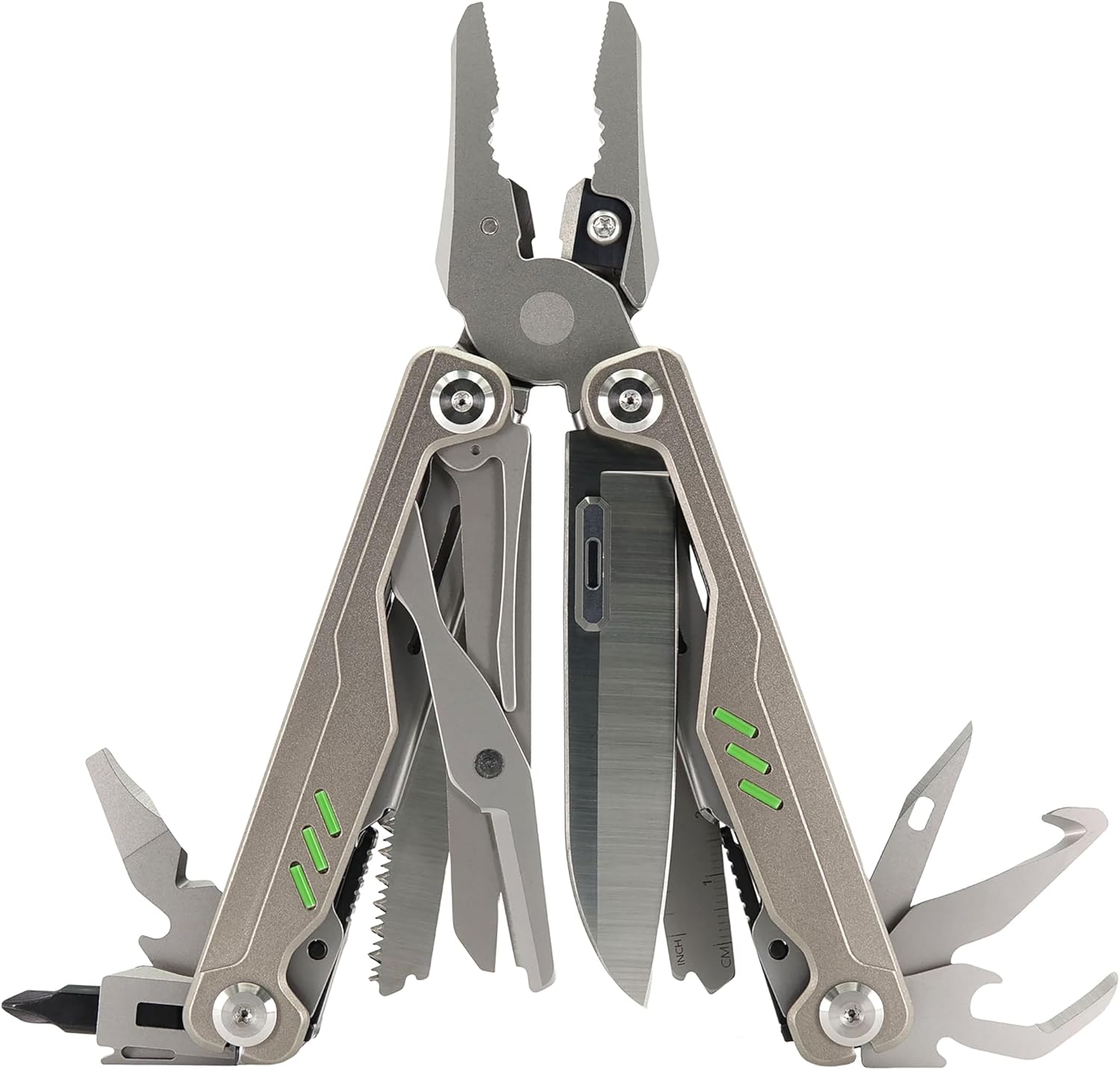 Triton™ Titanium Multi-Tool, Multi Tool Pliers with Wire Cutters, Stainless Steel Multitools with Saw, Scissors, Screwdriver, Folding Multitool for Camping, Hiking, Survival, Gift Idea (Plain)