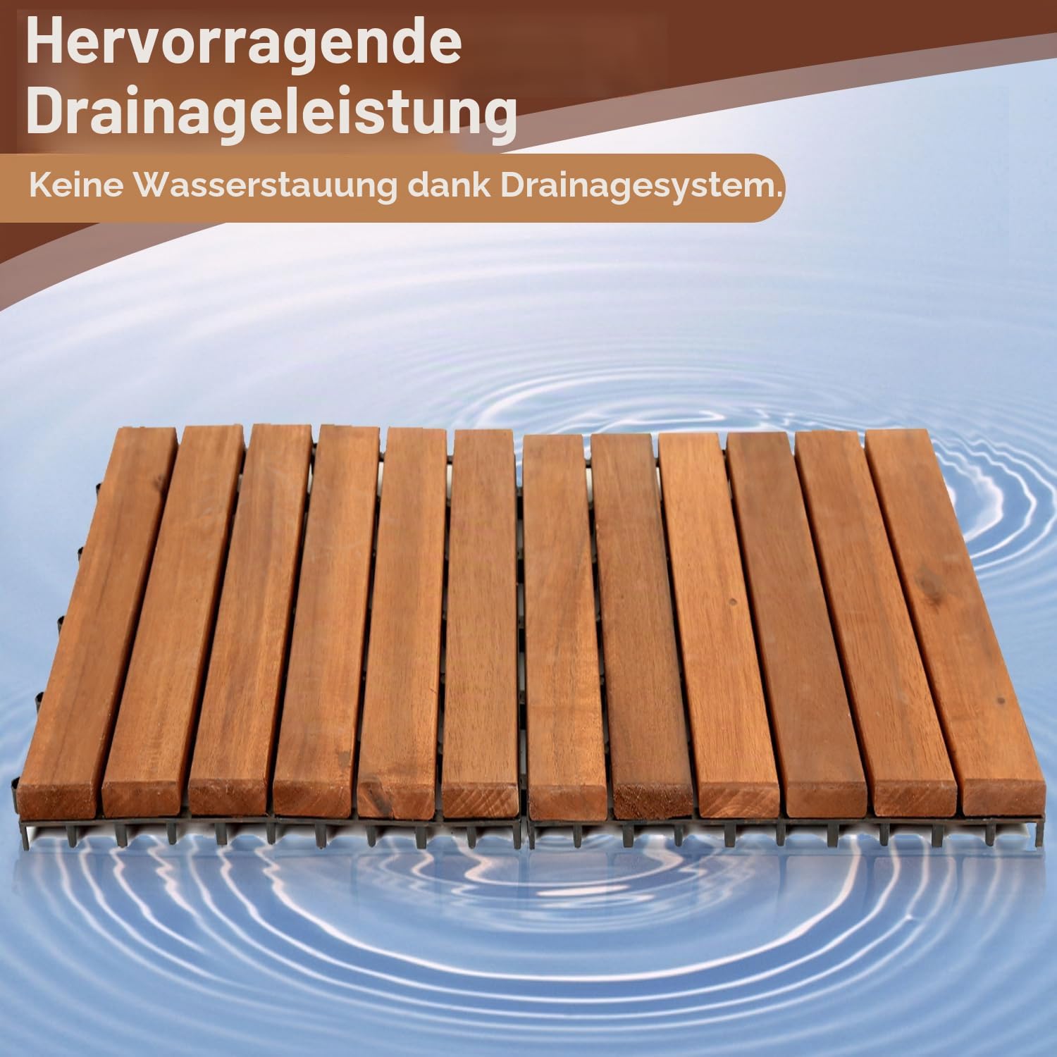 Daromigo 4m² Holzfliesen aus Akazien Holz, Terrassenfliesen Klickfliesen 30 x 30 cm, 6 Latten Garten-Fliese Balkonfliesen für Garten Terrasse Balkon Terrassen (44 Stück)