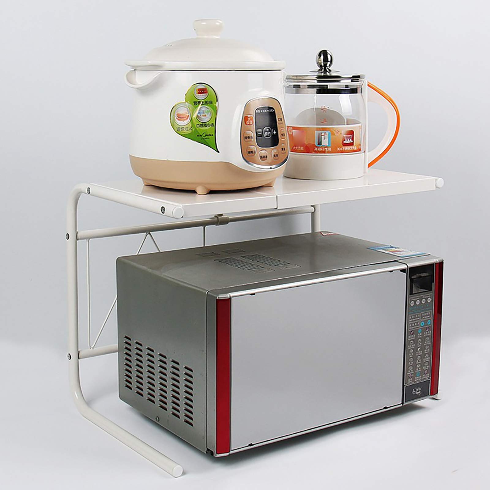 Étagère à micro-ondes extensible à 2 niveaux en acier au carbone Étagère de cuisine extensible Support micro-ondes multifonction Étagère de cuisine Organisateur