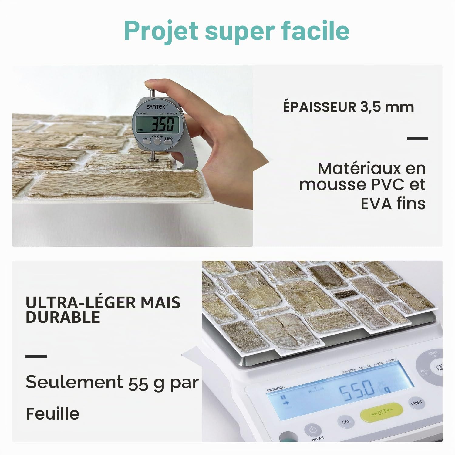 Commomy Panneaux Muraux 3D Effet Pierre Brique Autocollant, 10 Pièces, Papier Peint Brique Auto Adhesif Mural 3D, 30 x 30 cm, PVC Revêtement Mural Imperméable pour Salon Cuisine Cheminée Chambre
