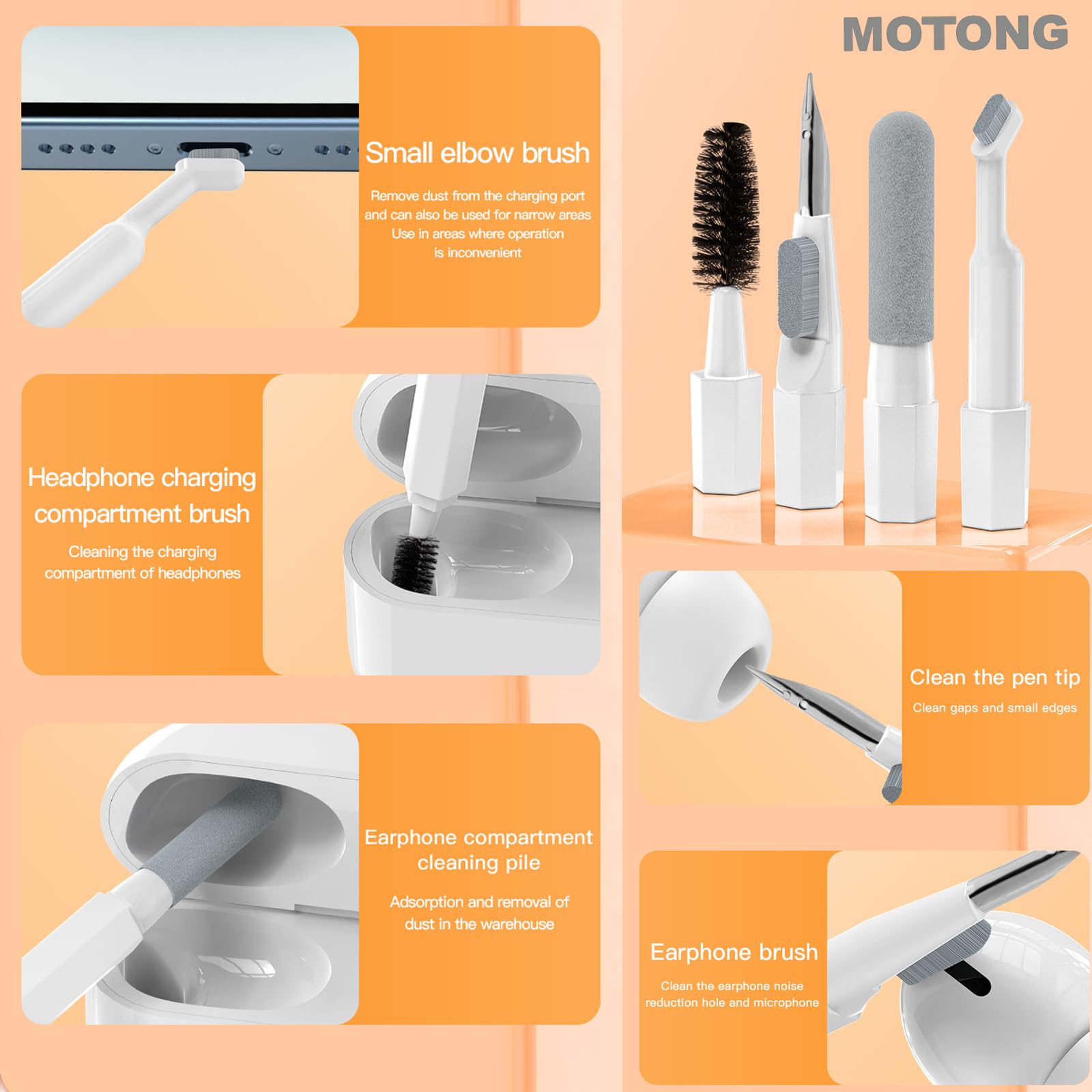 MOTONG Reinigungsset für Tastatur, Bildschirm, multifunktional, elektronisch, für AirPods, Laptops, Kameras, Handys, PCs (weiß)