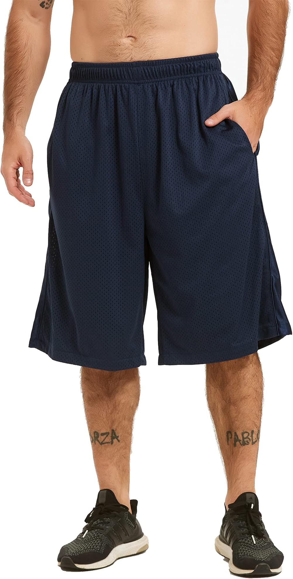 HQUEC Men's 12" Athletic Shorts Long Basketball Workout Shorts Below Knee Loose-Fit with Pockets