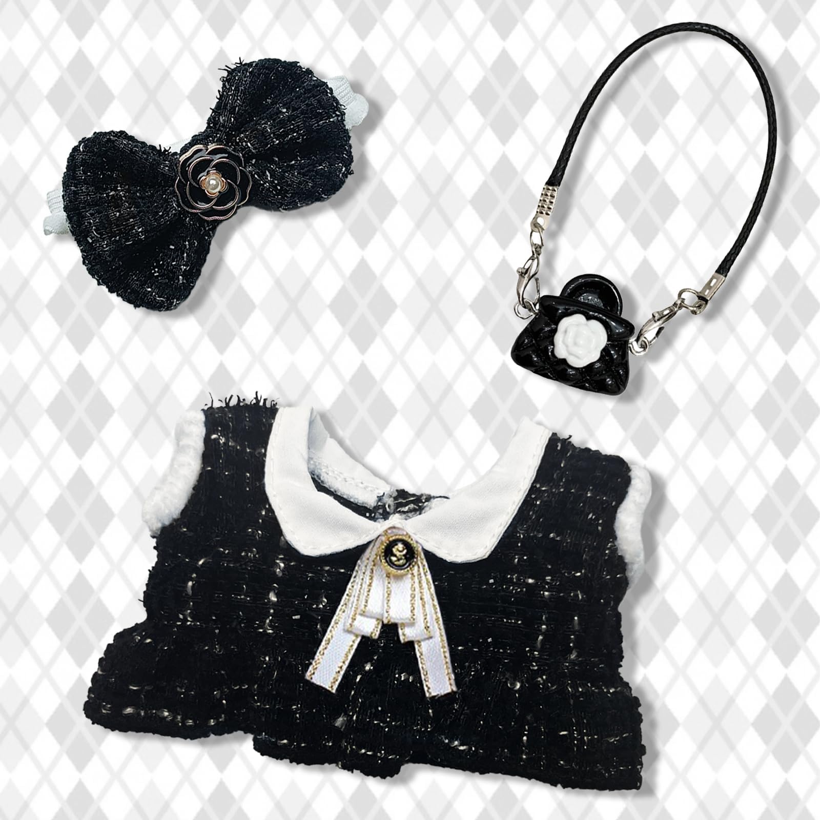 Plush Toy, Black Style Outfit Set for Doll, Toy Girl Clothes for Doll with Headband and Bow Tie,Perfect for Display or Play - Image 7 thumbnail