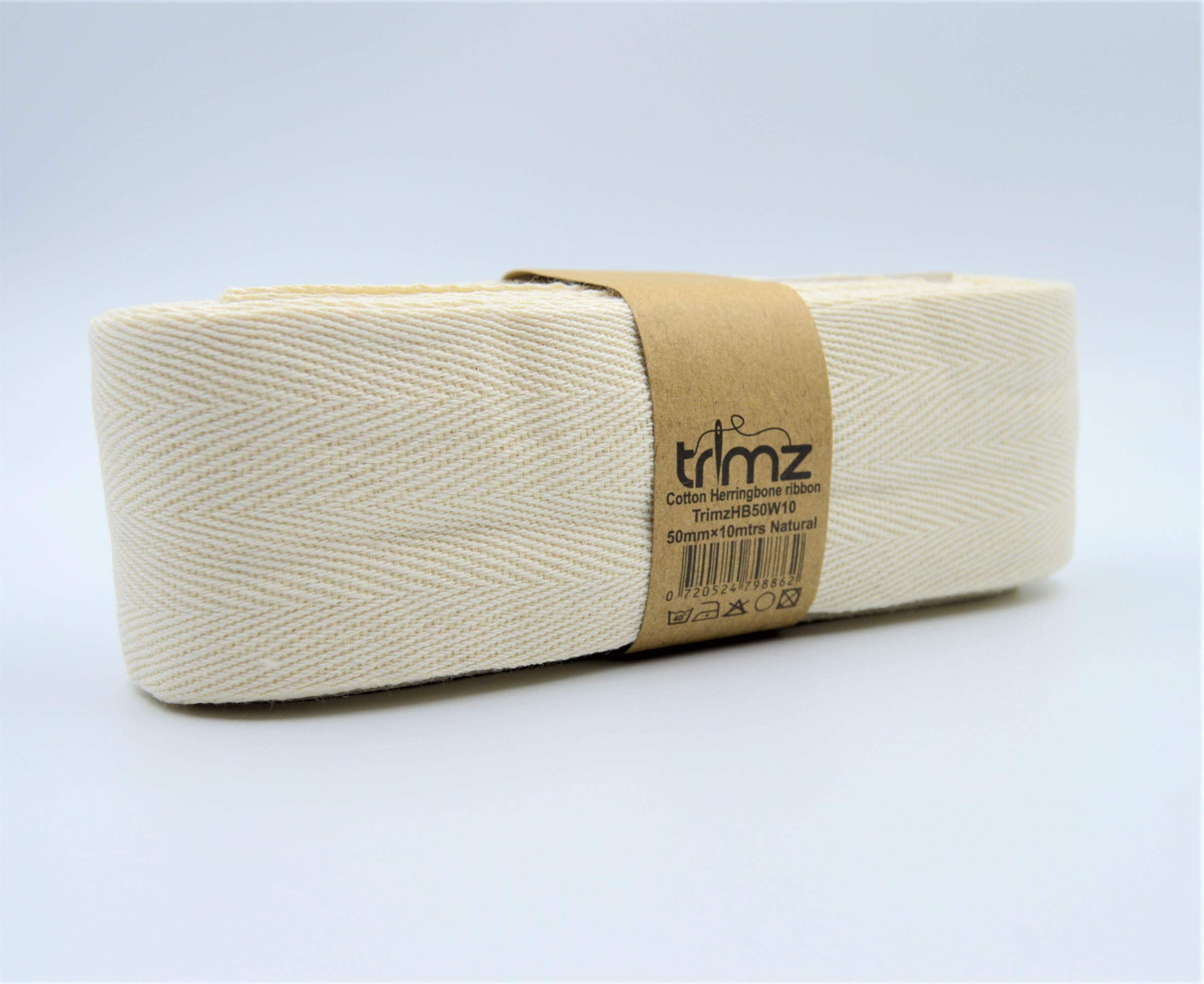 Trimz 100% Cotton Herringbone Tape, Natural, 50mm x 10m - Image 2