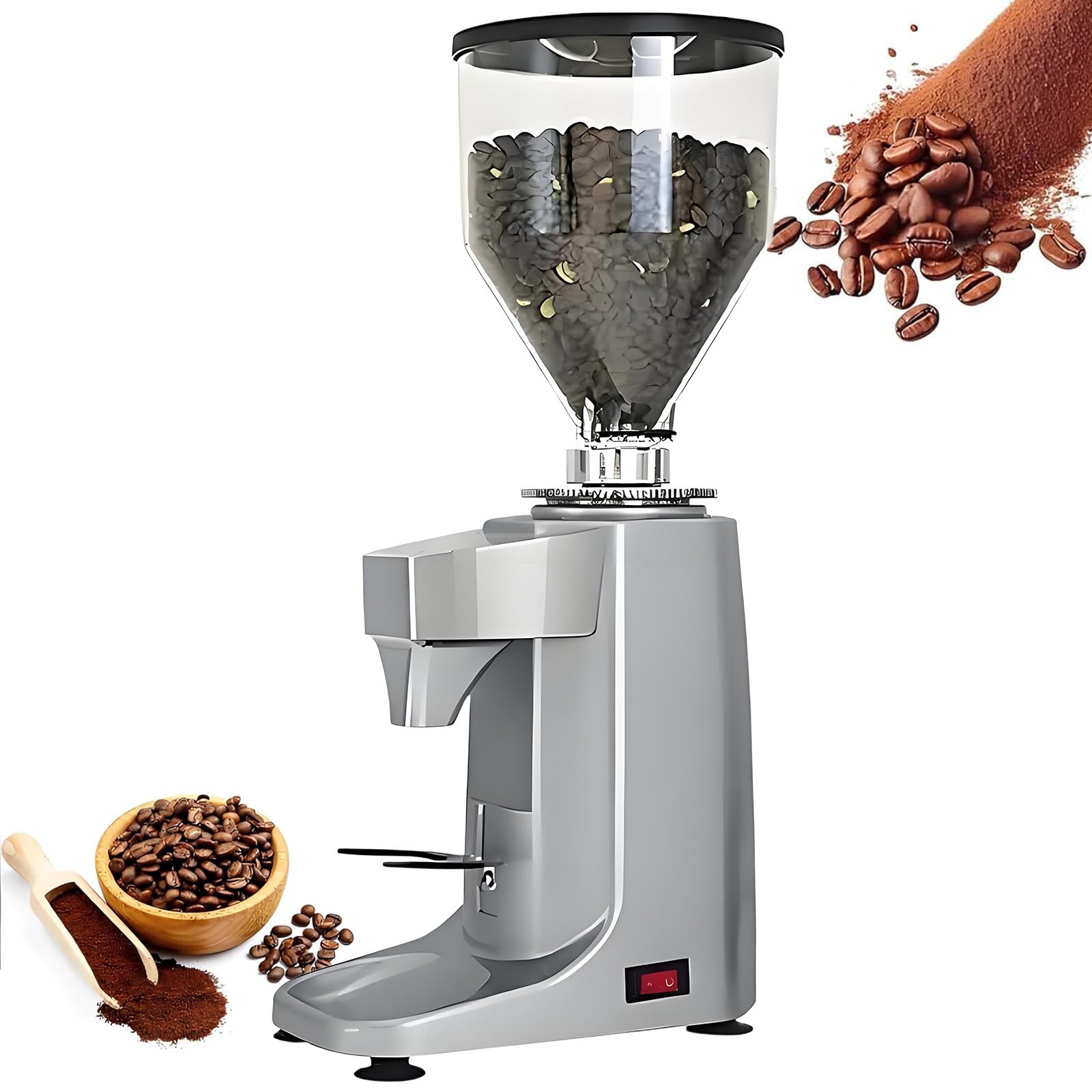 Komercyjny MłYnek Do Kawy Espresso O Mocy 250 W – WyśWietlacz Temperatury I Czasu, Do EkspresóW Przelewowych, PerkolatoróW, French PressóW I EkspresóW Do Kawy Po Turecku Silver
