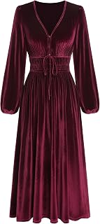 ZAFUL Women's Long Sleeve Velvet V-Neck Midi Dress - 2025 Fall Holiday Cocktail Party & Wedding Guest Semi-Formal Wear