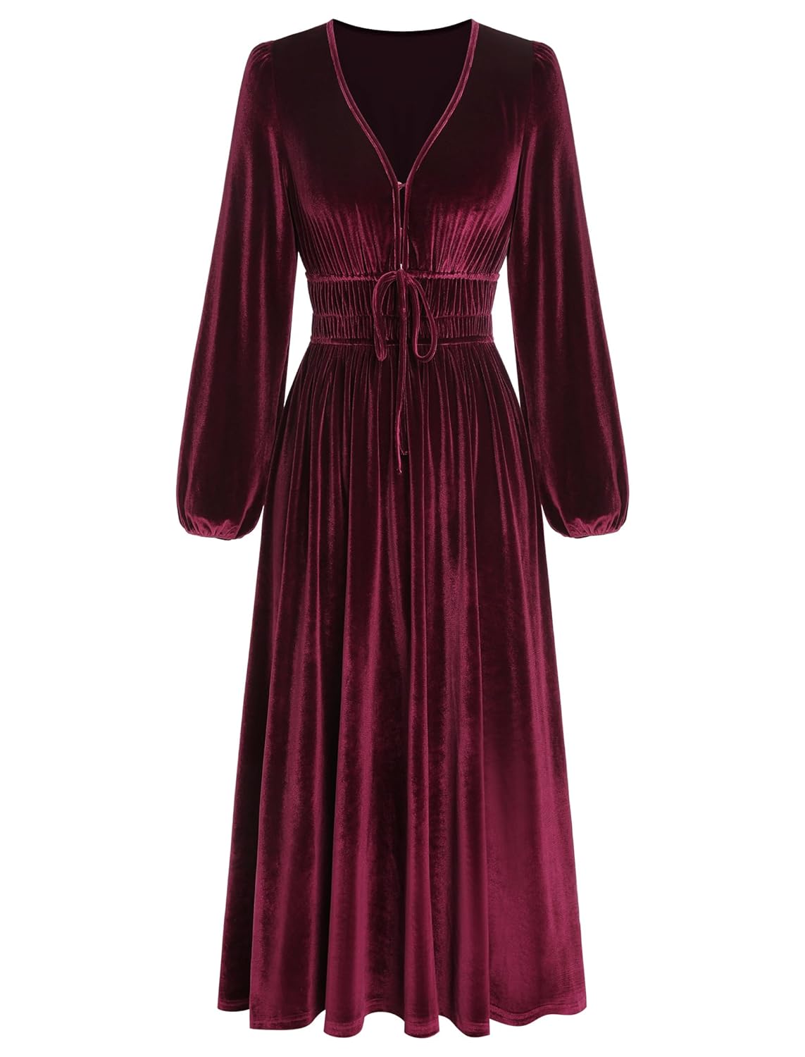ZAFUL Womens Long Sleeve Velvet Dress 2025 Fall V Neck Holiday Cocktail Party Semi Formal Midi Dresses for