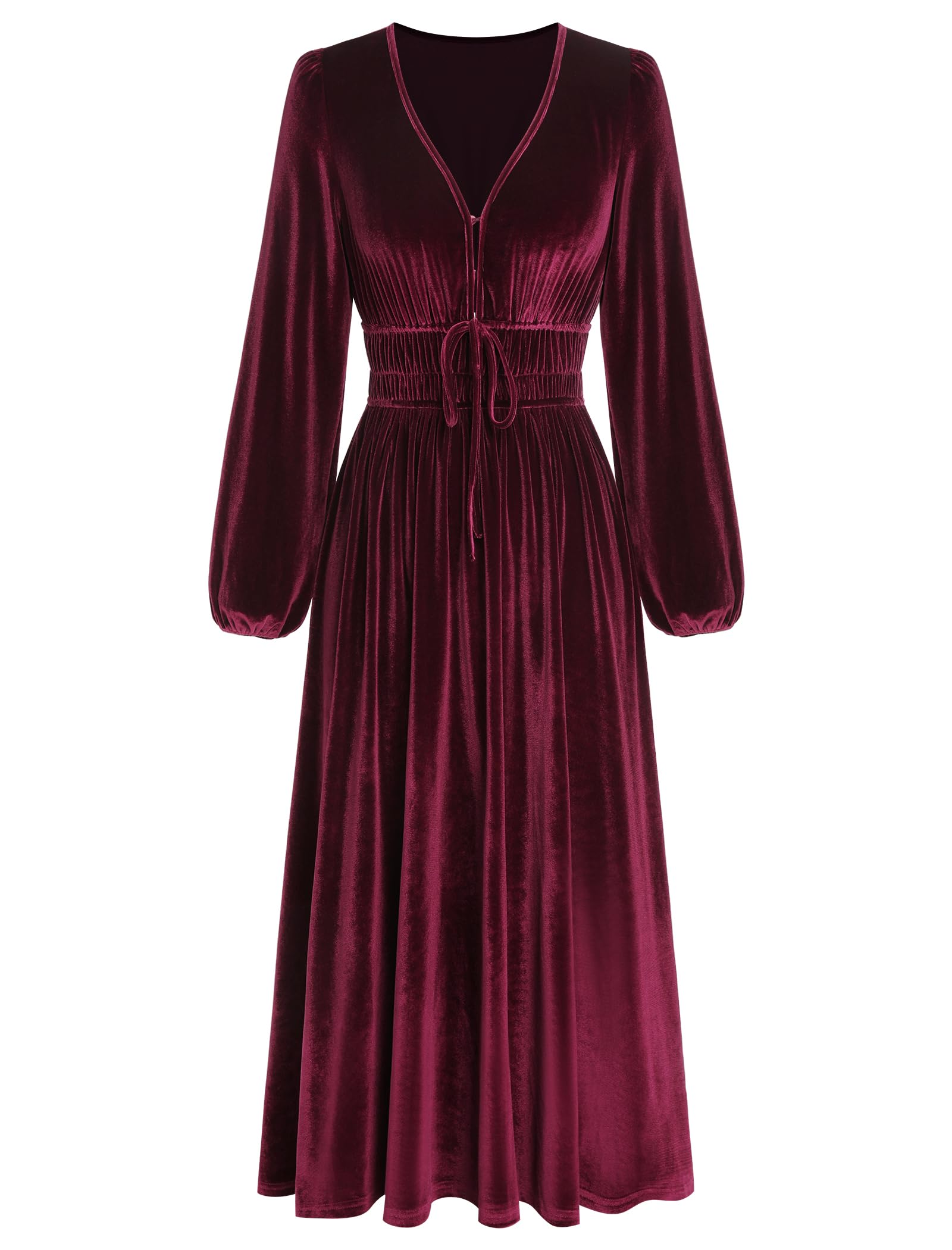 ZAFUL Womens Long Sleeve Velvet Dress 2025 Fall V Neck Holiday Cocktail Party Semi Formal Midi Dresses for