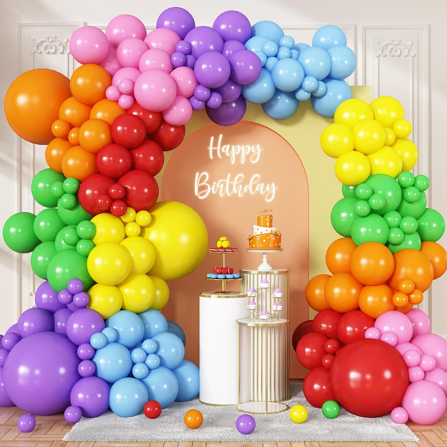 174Pcs Red Yellow Green Blue Balloon Arch Kit for Kids, Globos De Colores for Birthday Party Decoration Back to School Party Supplies, Easy DIY Balloon Garland Kit