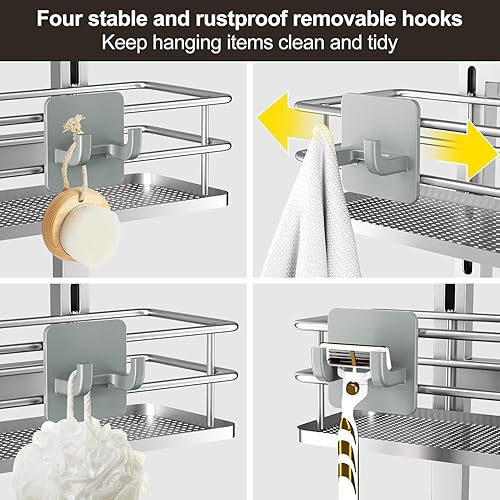 Miniatura 5 de Orimade Organizador ajustable para colgar sobre la puerta de la ducha, organizador de baño con 4 ganchos para maquinilla de afeitar, cesta de ducha