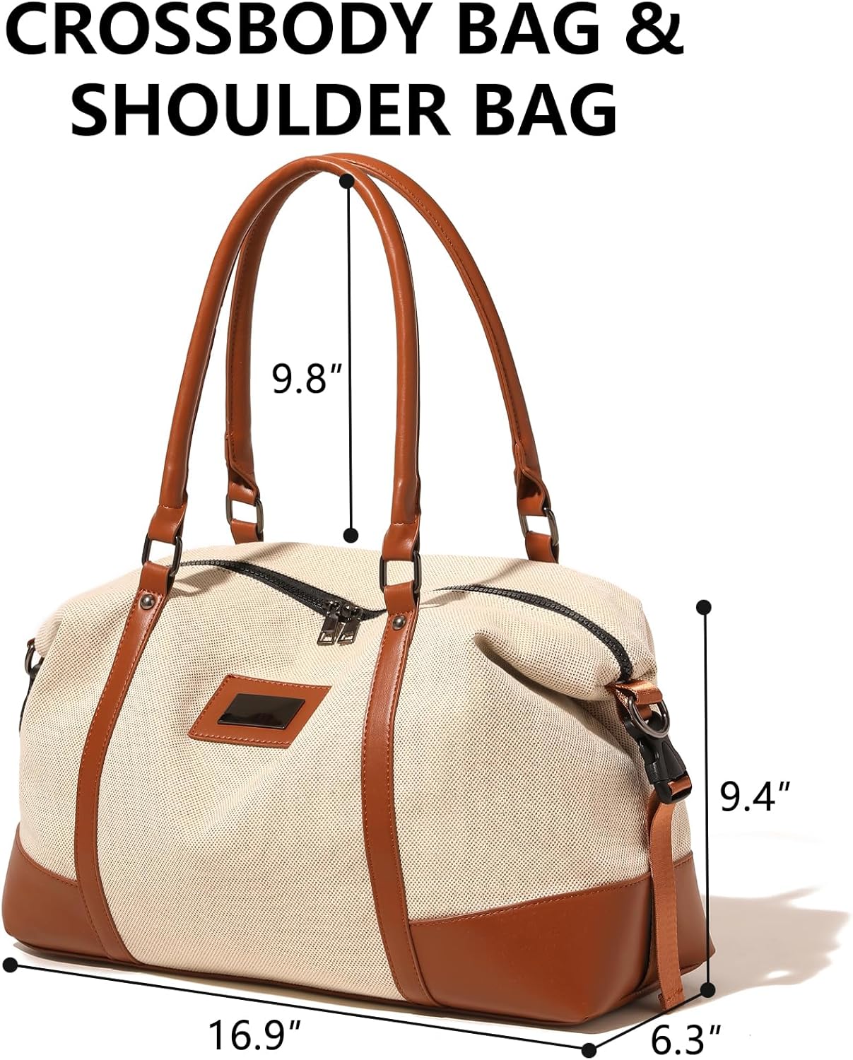 Canvas Bag for Women, Water-Resistant Wet Pocket Gym Tote, Durable Carry On Duffel for Travel & Business Trips (Brown)