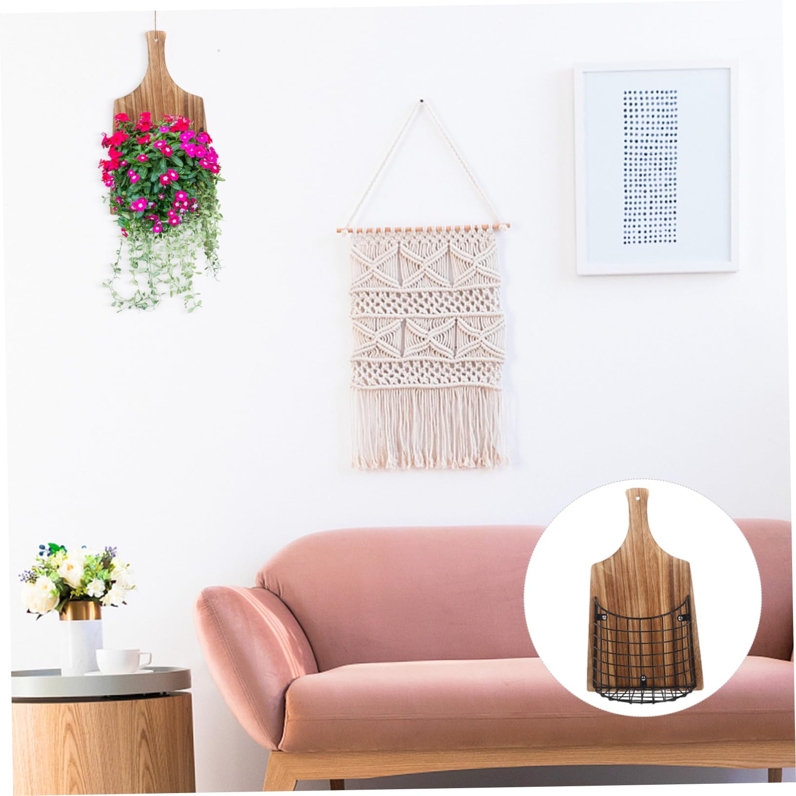 BESTonZON Wandpflanzkorb Hängend Für Außenbereich Hängeblumenkorb Aus Eisen Und Holz Wandblumenkorb Handgefertigt Platzsparender Blumentopf Für Garten Oder Terrasse