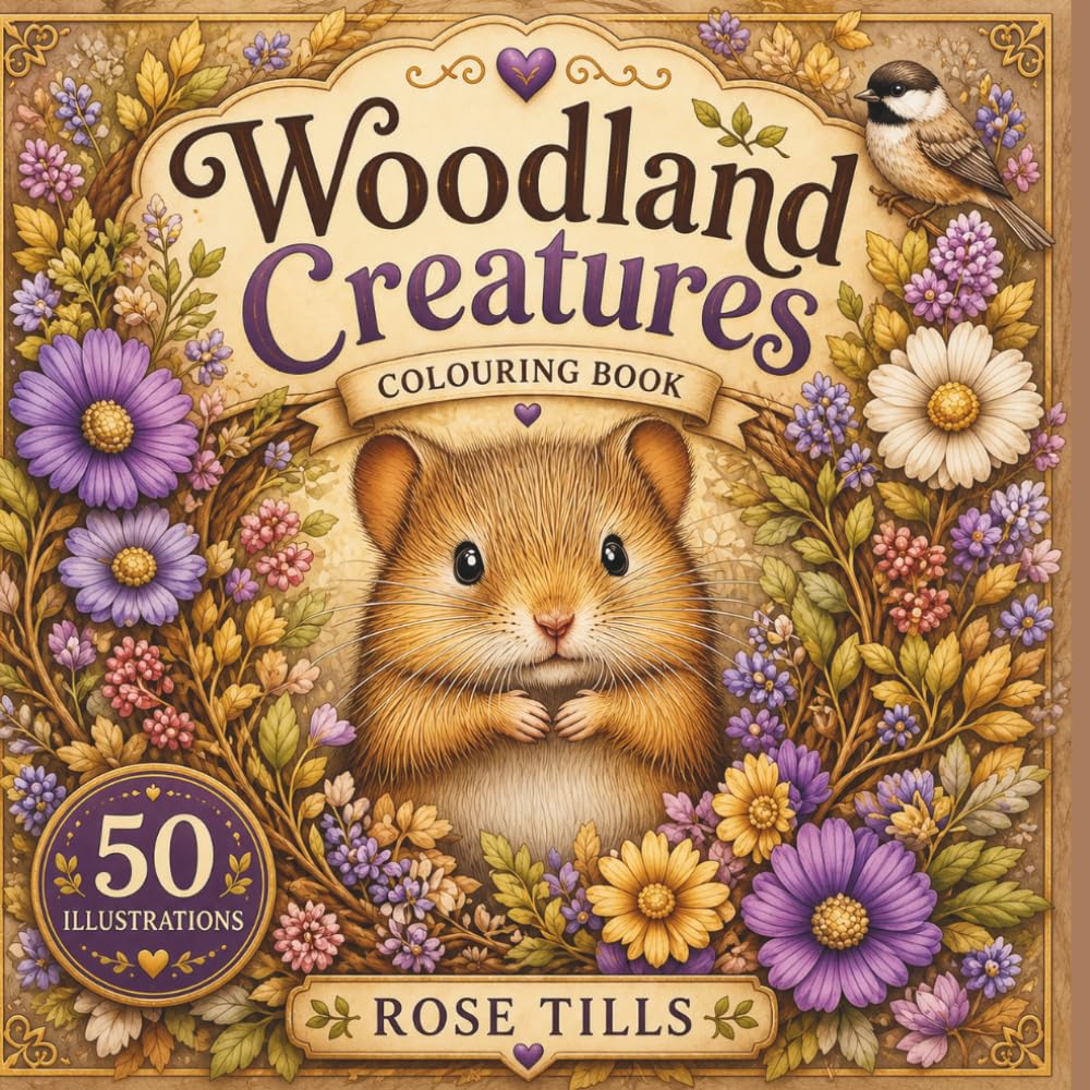 Woodland Creatures Colouring Book: Cute young woodland animals and birds in pretty forest scenes for adults and teens colouring