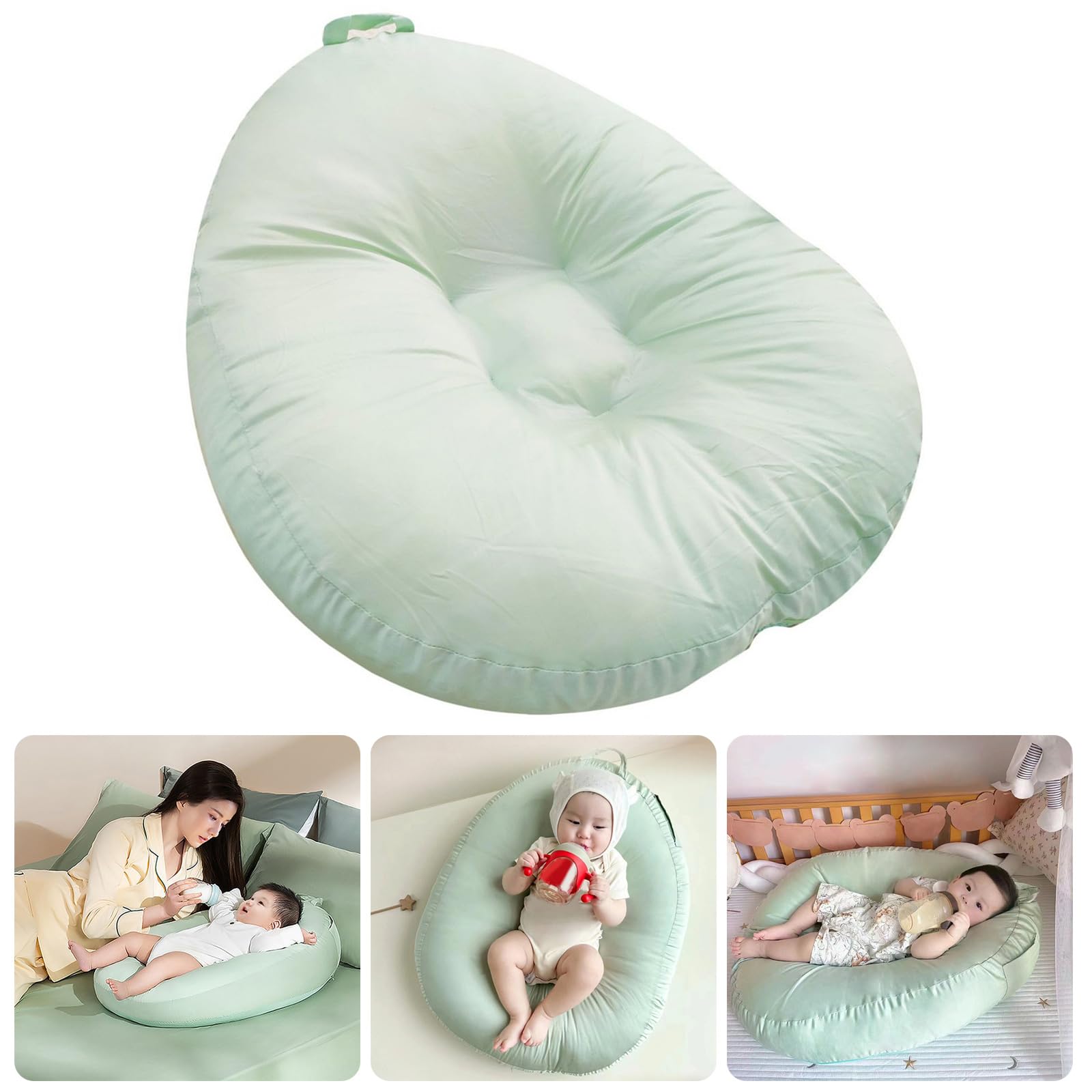 1 almohada ergonómica de satén de algodón con funda extraíble y mango compacto para lactancia, antiescupir, a prueba de derrames, para la alimentación del bebé, contorneada para satén de algodón