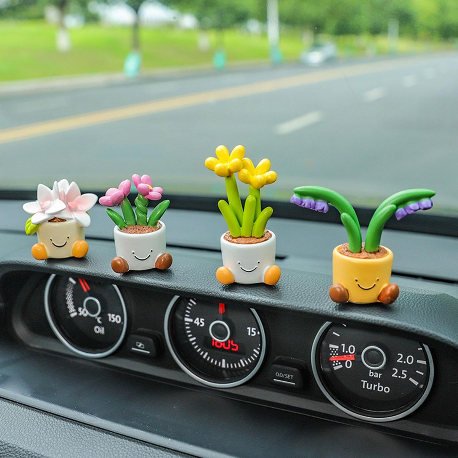 4 Pezzi Fiori Di Seta Con Fiocco Per Auto – Decorazione Per Specchietto Retrovisore, Matrimonio, Festa, Grigio E Bianco - 3