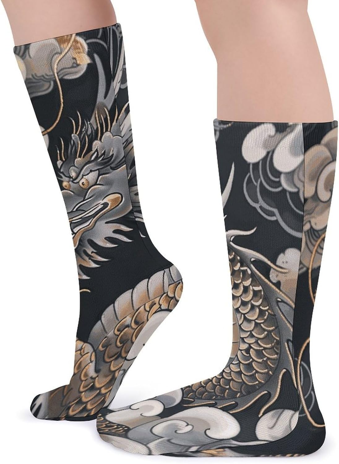 Black Oriental Dragon Crew Socks Soft Thermal Socks | Socks for Men Women-Casual Wicking,High Stocking for Sports Running-Long Thin Tube Sports Breathable