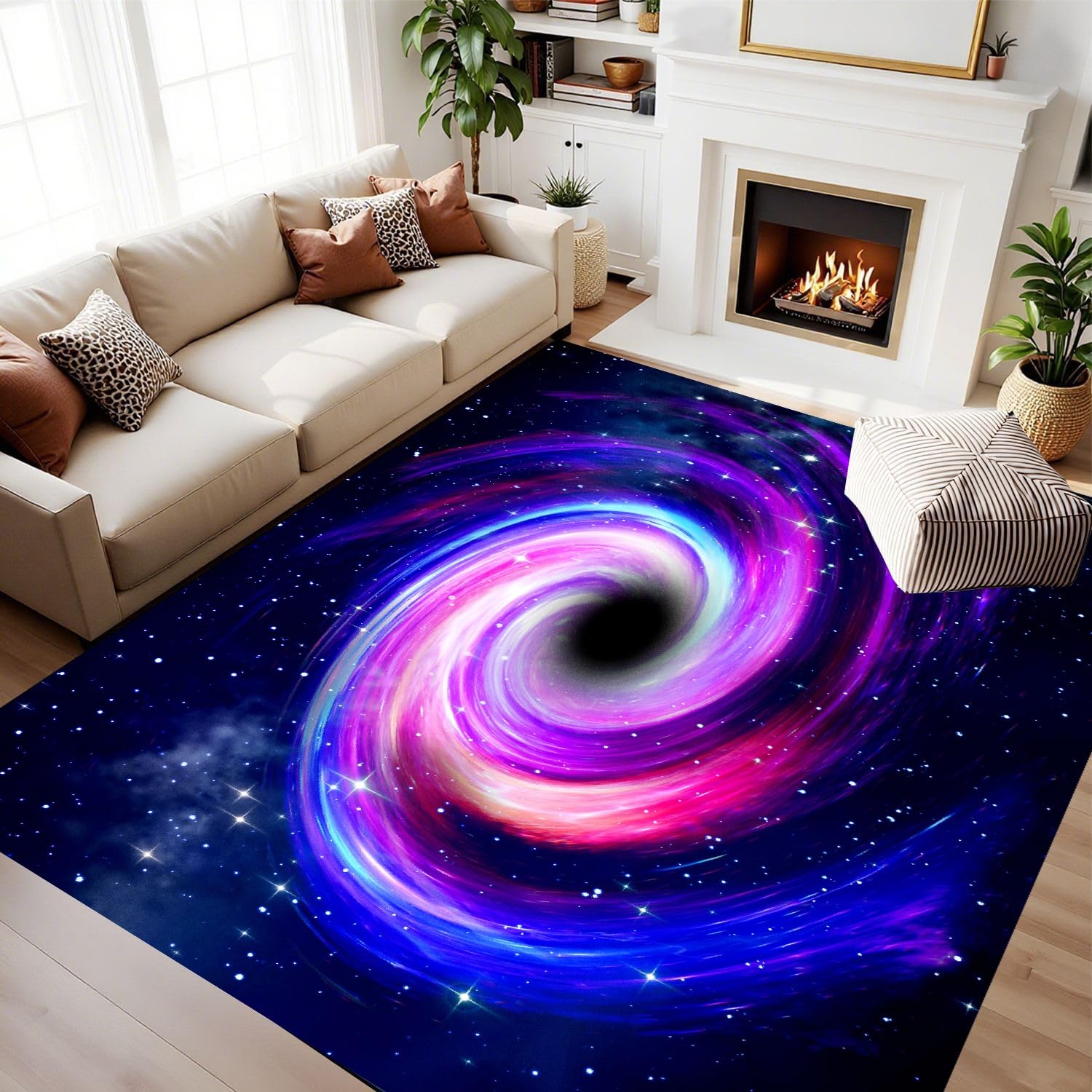 RICAUOU Washable Area Rug, 160x230cm Abstract Swirling Purple and Blue Galaxy, Space, and Black Hole Design, Soft, Low-Pile Thin Large Indoor Floor Rugs, Carpet for Entryways, Kitchens, Bathrooms — image 1