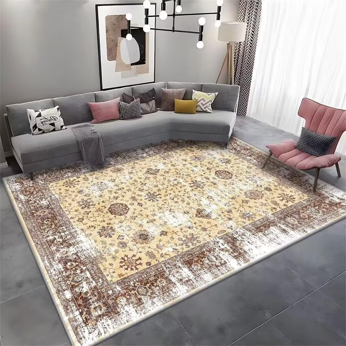 Tapis chambre gamer jaune 120x160cm floral confortable