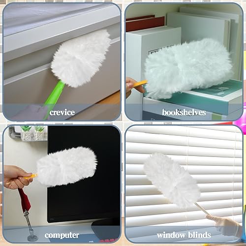 Miniatura 4 de Vesici 50 piezas de repuesto de plumero compatibles con Swiffer Dusters, repuesto desechable a granel grueso con 1 mango resistente para limpieza,