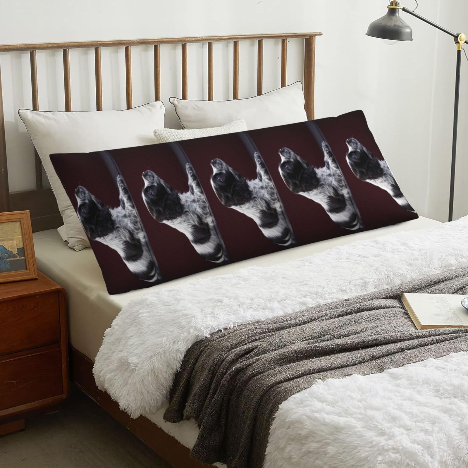 Cocker Spaniel Puppy Black And White Spaniel, Body Pillow Cover with Zipper,Long Body Pillowcase 20 x 60 in