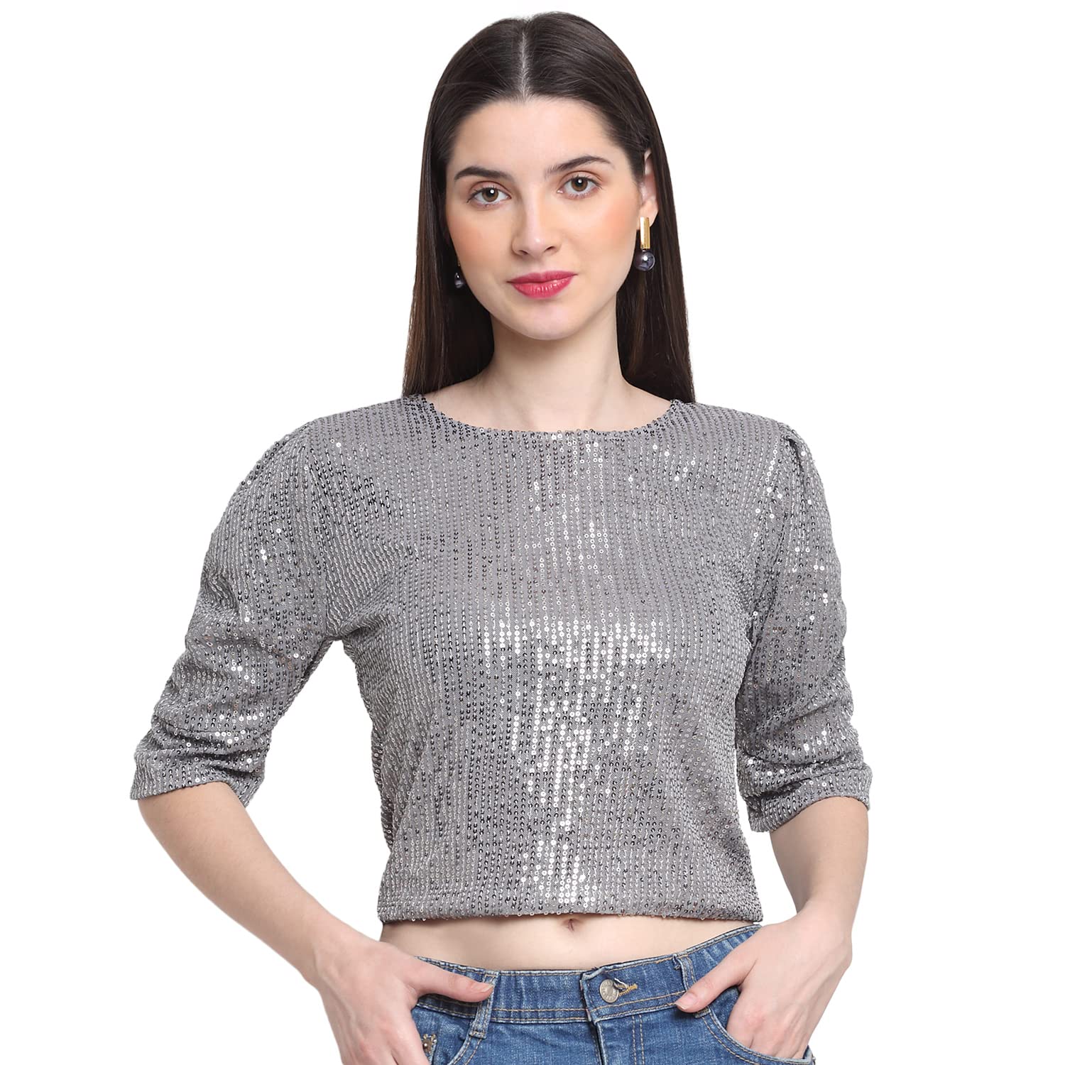 Round Neck Women Sequin Top
