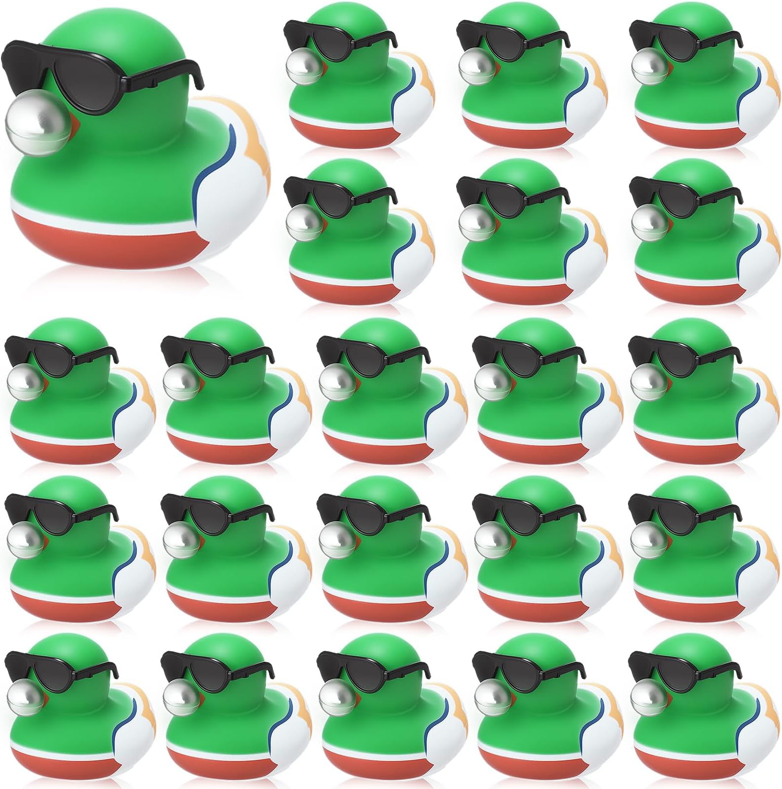 HyDren Mini Bubble Rubber Ducks with Sunglasses Set Squeeze Bubble Toy Bulk 2 Inch Rubber Duck Squeaky Float Water Bath Pool for Kid Birthday Party Favor Supply Prize Rewards(24 Pcs,Green)