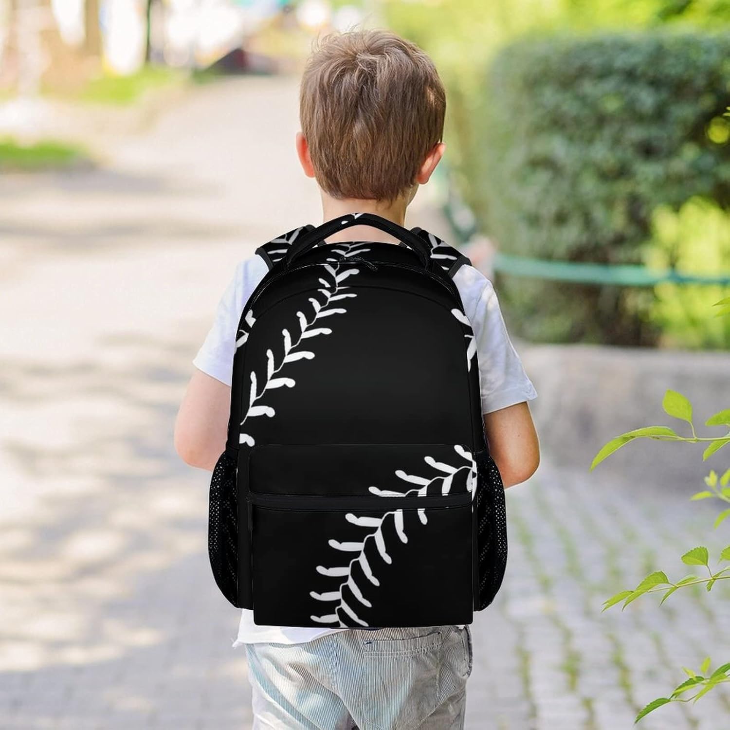 Baseball School Backpack for Boys, 16 Inch Black Backpacks for Kids Age 10-12, Cool Lightweight Bookbag for Travel - Image 2