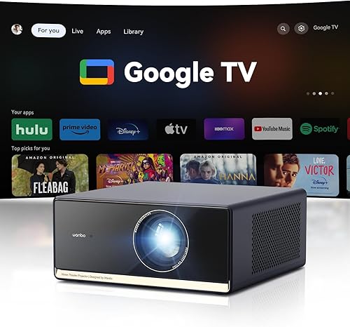 Proyector Wanbo X5 Pro Google TV compatible con 4K, proyector inteligente de 1100 lúmenes ANSI con WiFi y Bluetooth, proyector de películas para