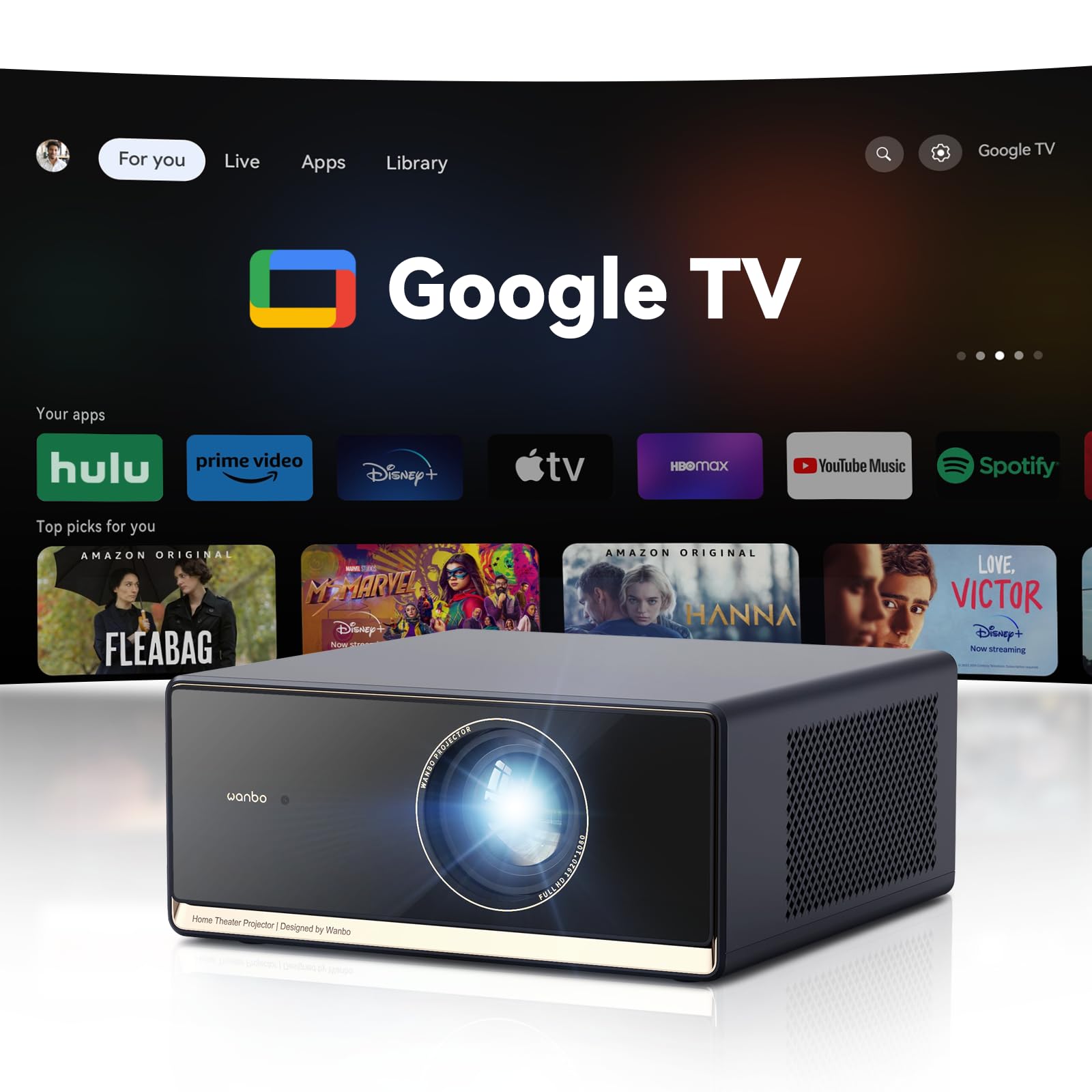 X5 Pro Google TV Projector 4K Supported, 1100 ANSI Smart Projector with WiFi and Bluetooth, Outdoor & Home Movie Proyector, Auto Focus & Keystone, HDMI 2.0, Voice Control, HDR10 (2025 Upgraded)