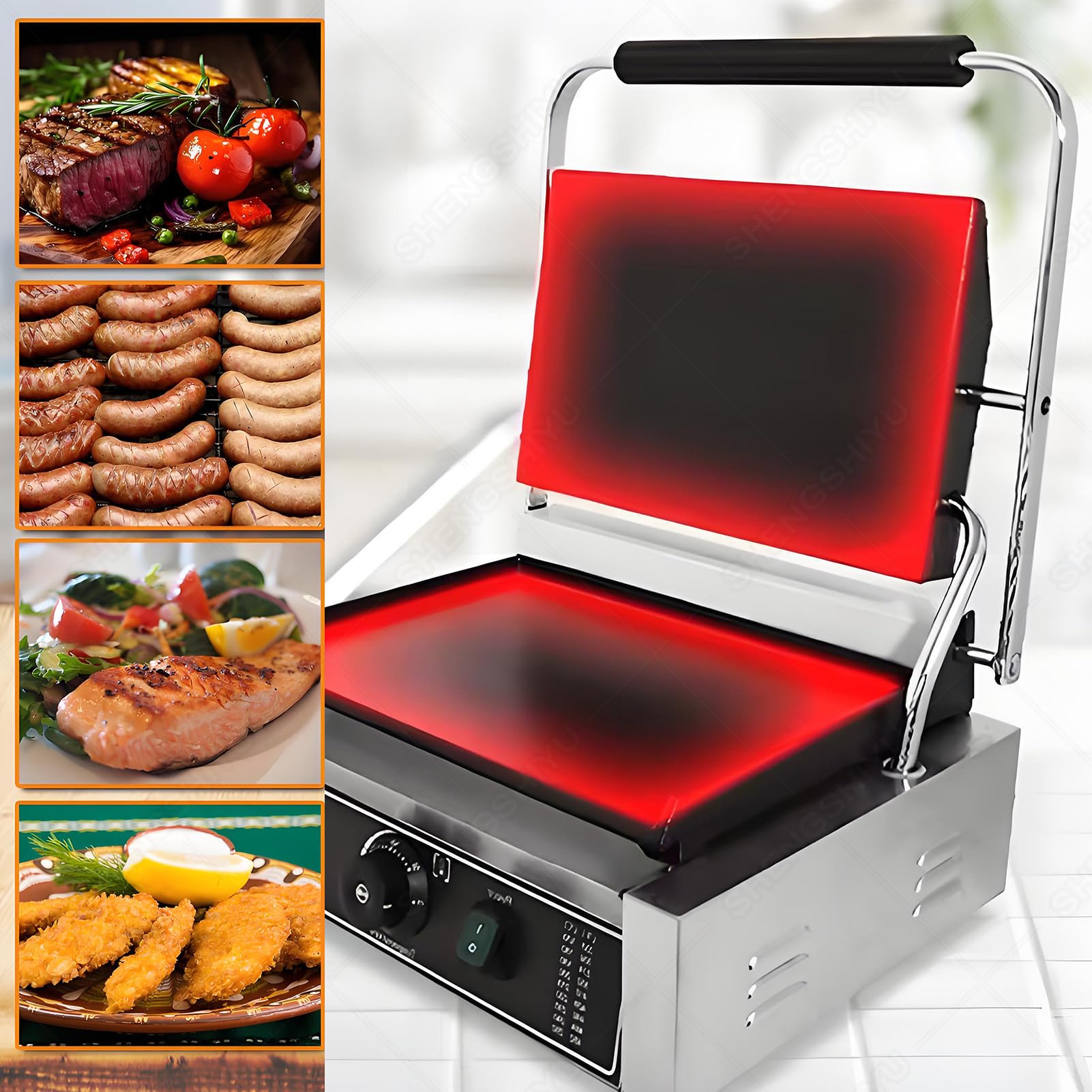 Prensa eléctrica para Hamburguesas, sándwiches a la Parrilla y filetes, Aparato versátil para Asar con Temporizador y Amplio Rango de Temperatura, Size_name-FY811, FY811,FY811