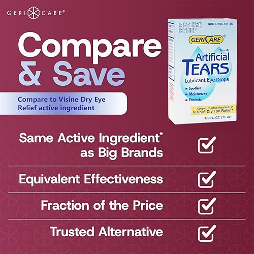 Miniatura 5 de GeriCare Lágrimas lubricantes artificiales, gotas calmantes de hidratación de ojos, fórmula lubricante ocular de larga duración, botella de 0.5