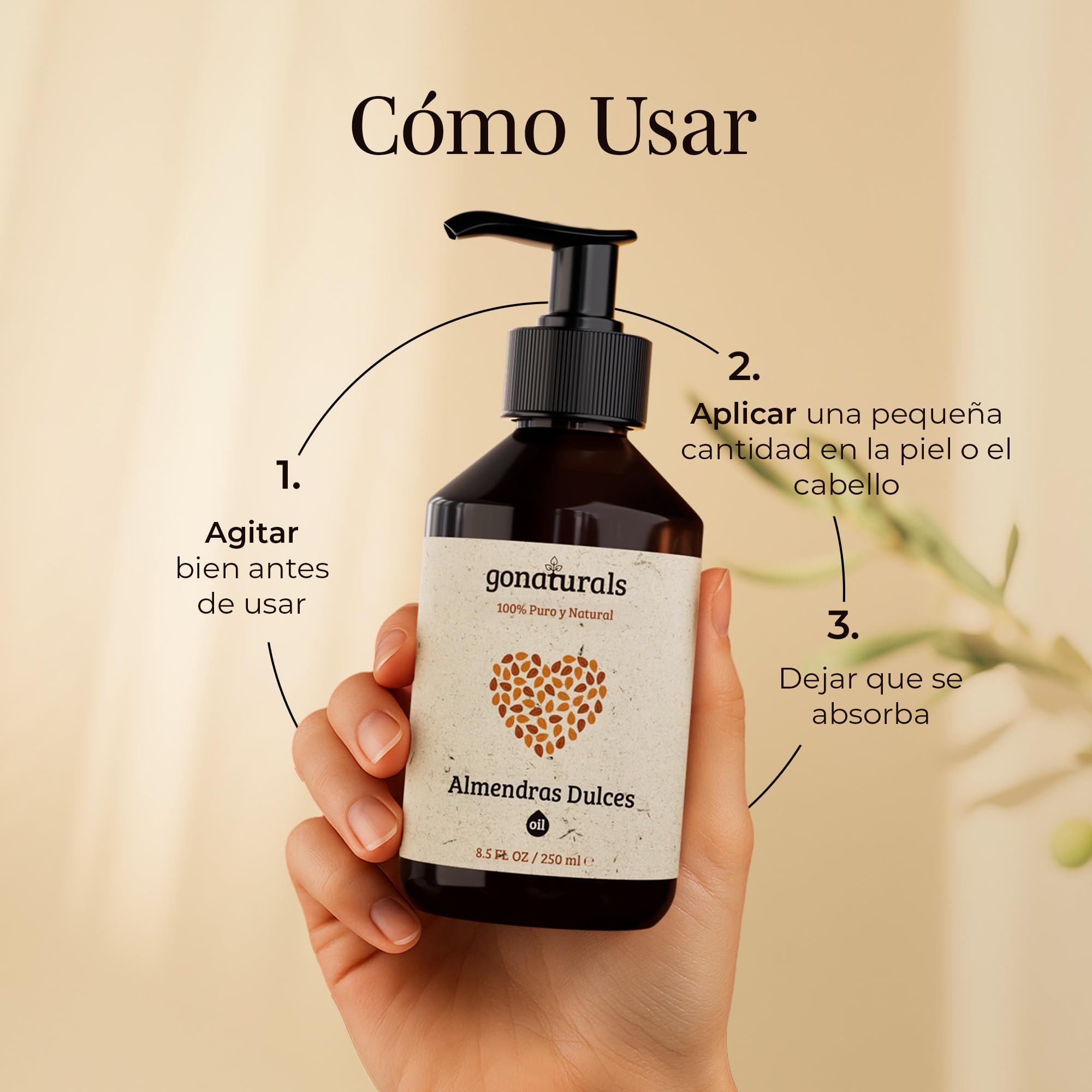 GoNaturals Aceite de Almendras Dulces 250ml 100% Puro Natural Prensado en Frío Corporal Hidratante