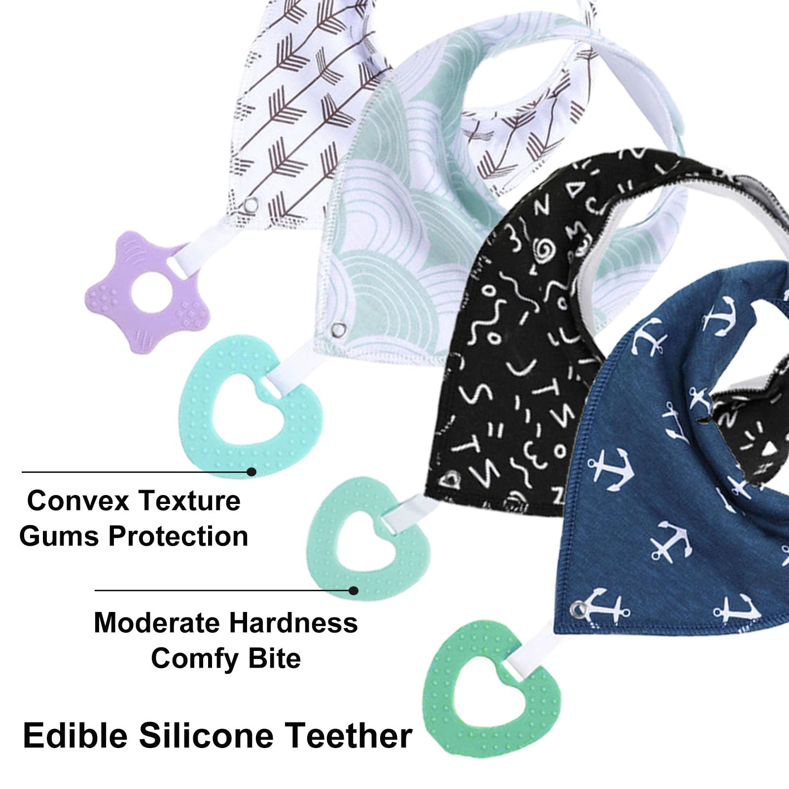 Oaygat 4 Pack Baby Bandana Dribble Drool Bibs Baby Teething Bibs with Teether Toddlers Teething Toy with Snaps Super Soft and Absorbent Bib Newborn Triangle Bib for Boys Girls Unisex Infant Toddlers - Image 3