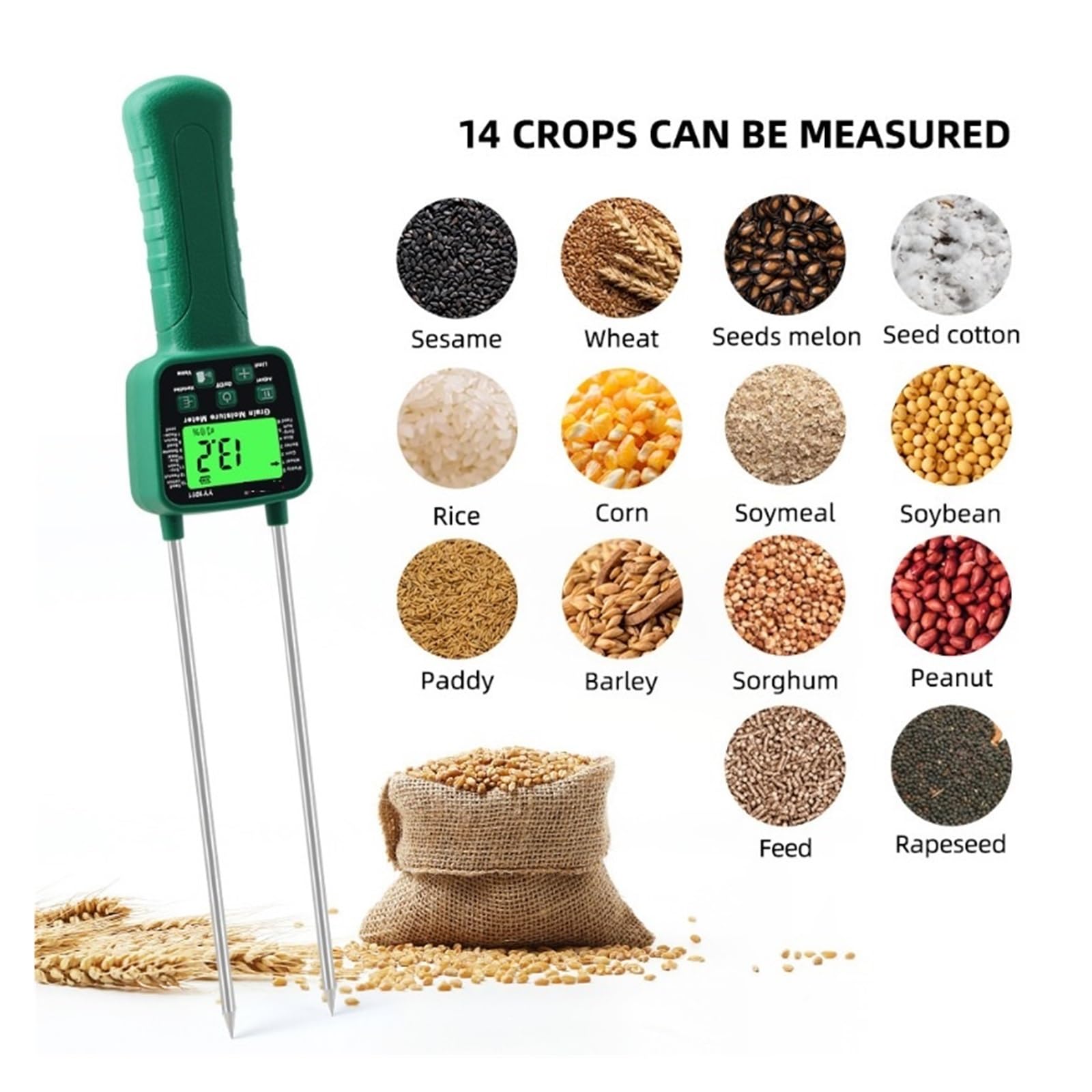 Igrometro Digitale for Cereali Misuratore di umidità for Sonda in Metallo Sensori Ad Alta Sensibilità Tester LCD for Mais Riso Fagioli Frumento