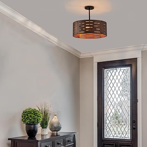 Miniatura 7 de Lámpara de araña de granja de 3 luces para isla de cocina, lámpara colgante de madera, lámpara de techo de tambor rústico vintage para comedor,