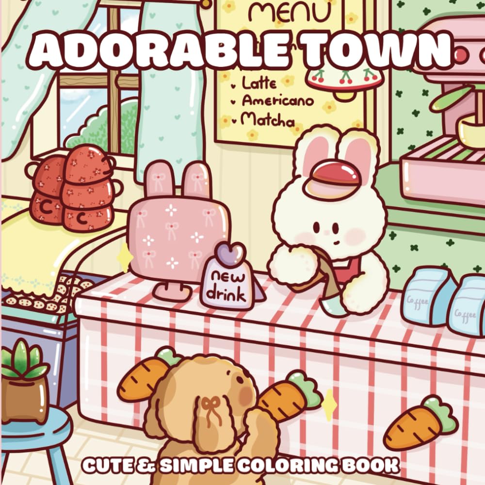 Adorable Town: Cute and simple coloring book for Adults and Teens featuring super Adorable Animal Characters for Relaxation (GiGi Adventure)