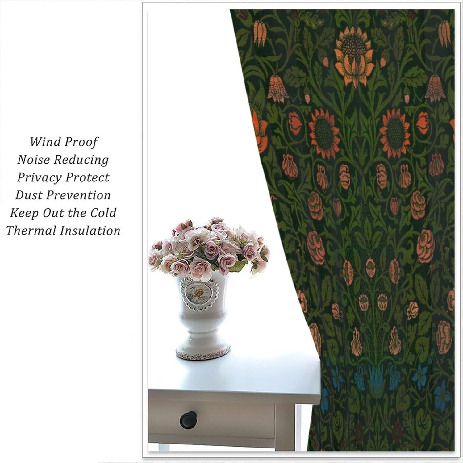 3D Retro-Blumen Vorhang Verdunkelungsvorhang Mit Ösen Blickdicht Lichtdicht Wärmeisolierend Vorhänge, Für Wohnzimmer Kinderzimmer Schlafzimmer 2 Stück 170X200 cm (B + H)-241773077