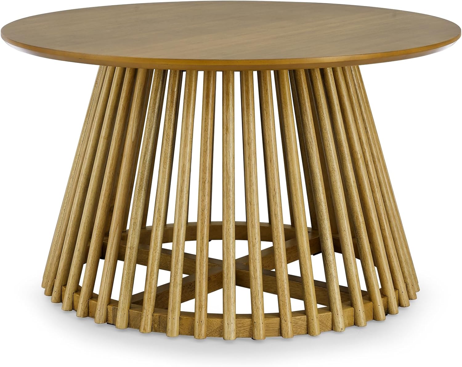 Circular Coffee Table, Modern Minimalist Solid Wood Coffee Table, Designed with a Simple Nordic Style Round Table, Perfect for Both Home and Office use (Brown+Yellow, 31.5" x 31.5" x 17.7")