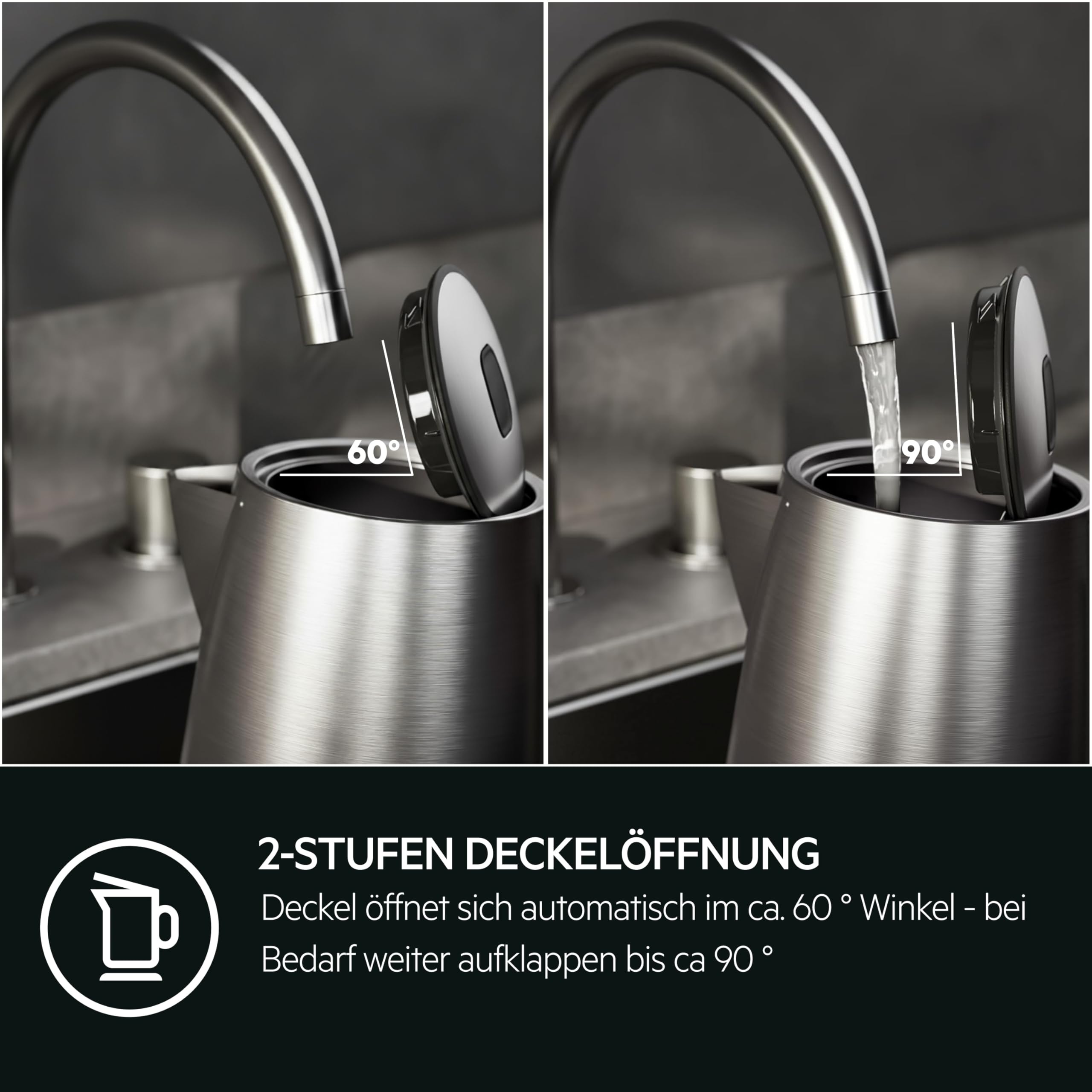 AEG Wasserkocher Deli 5, 2400 Watt, 5 Einstellbare Temperaturstufen, 1,7 l, 3-fache Automatische Sicherheitsabschaltung, Anti-Tropf- und Warmhaltefunktion, Einhand-Deckelöffnung, Edelstahl, K5-1-6ST