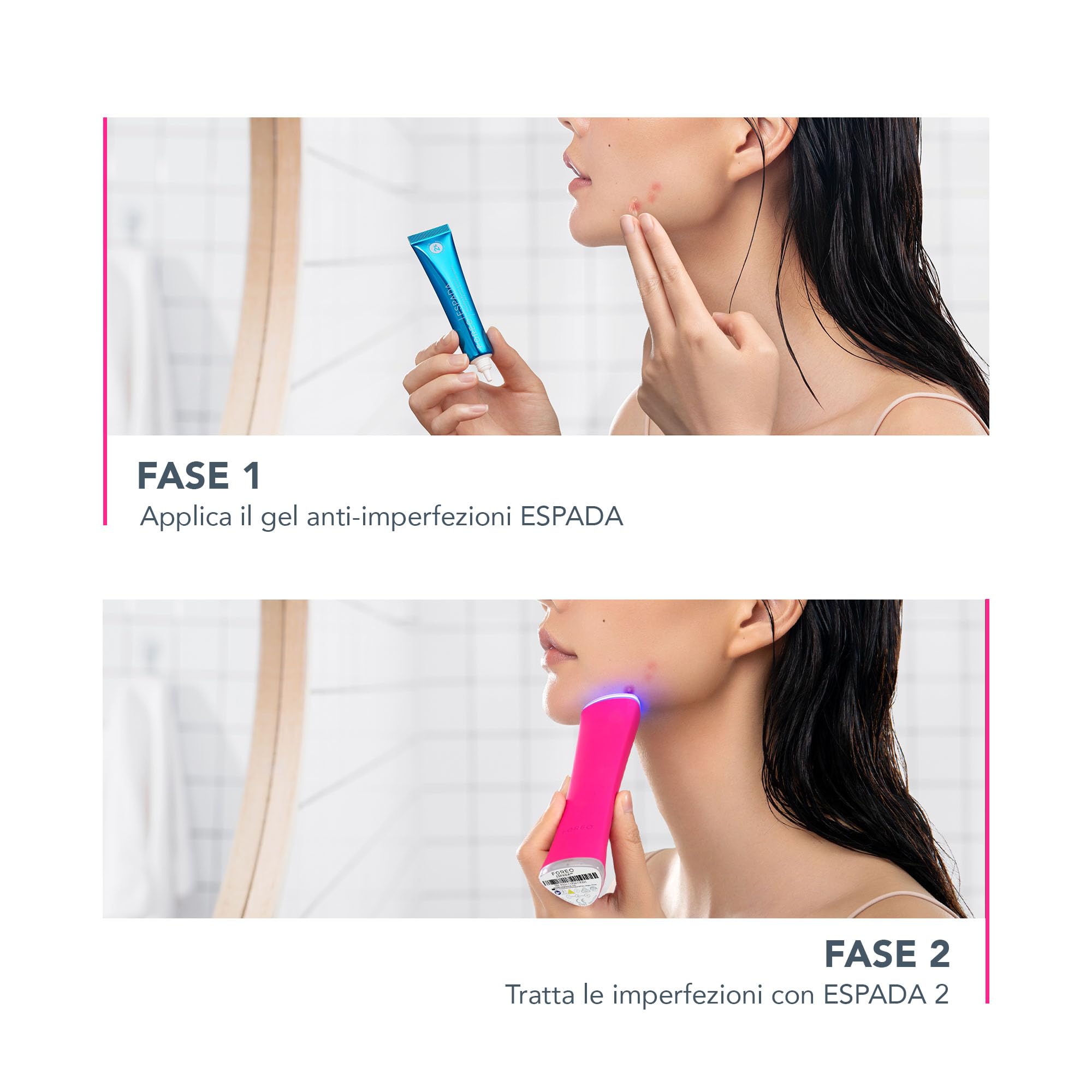 Foreo Espada 2, Terapia a Luce LED, Dispositivo di Skincare Anti-Acne a Luce Pulsata- Silicone Medico, Trattamento Viso per Cicatrici, per Brufoli e Macchie Viso, Approvato dalla FDA, Fuchsia | Dispositivo LED, luce blu, rimuovi-imperfezioni, brufoli, app
