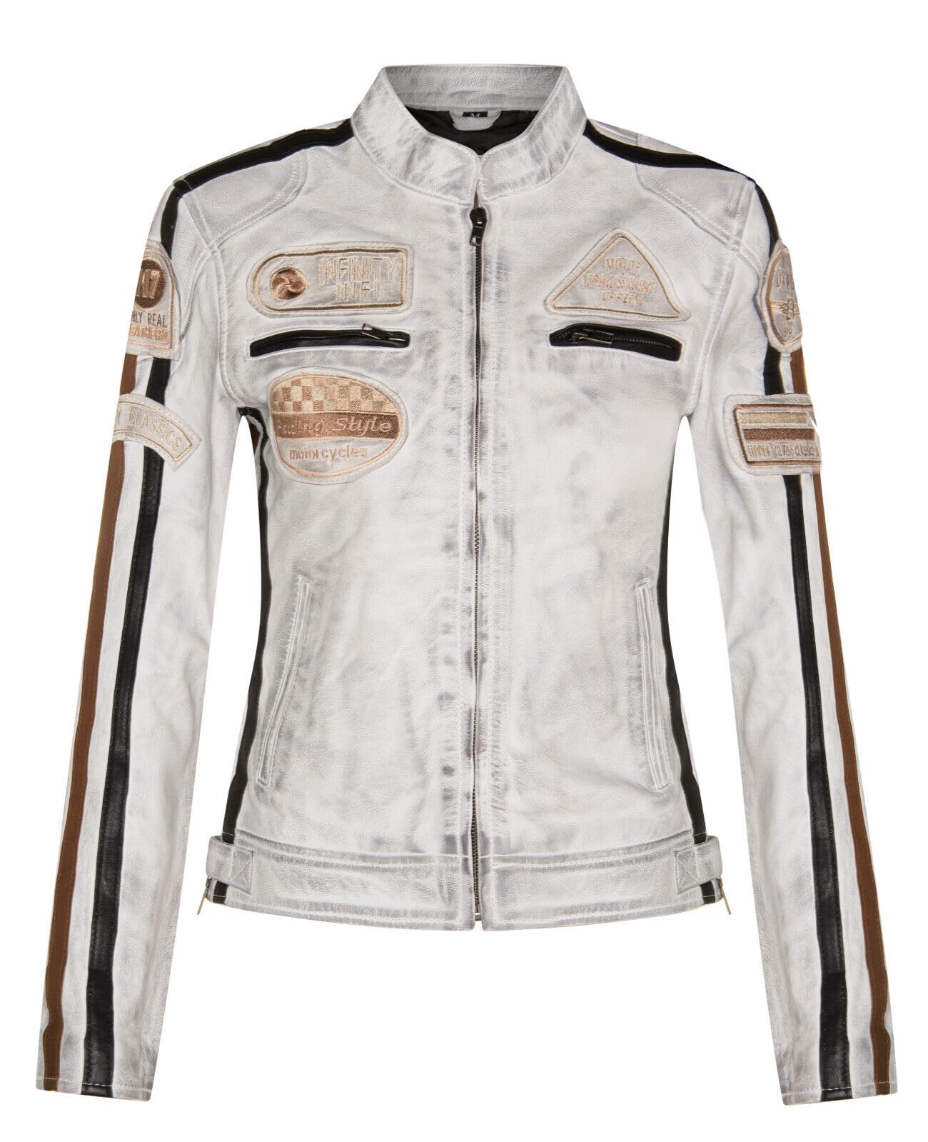 Womens Leather Biker Casual Racing Moto Badges Jacket