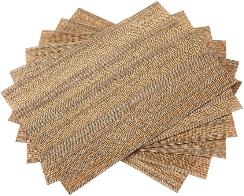 European Placemats Striped Woven Insulation Mats Non-Slip for Kitchen Dining Room(Gray)