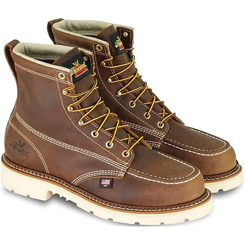Thorogood American Heritage 6” Steel Toe Work Boots for Men - Full-Grain Leather with Moc Toe, Slip-Resistant Heel Outsole, and Comfort Insole; EH Rated