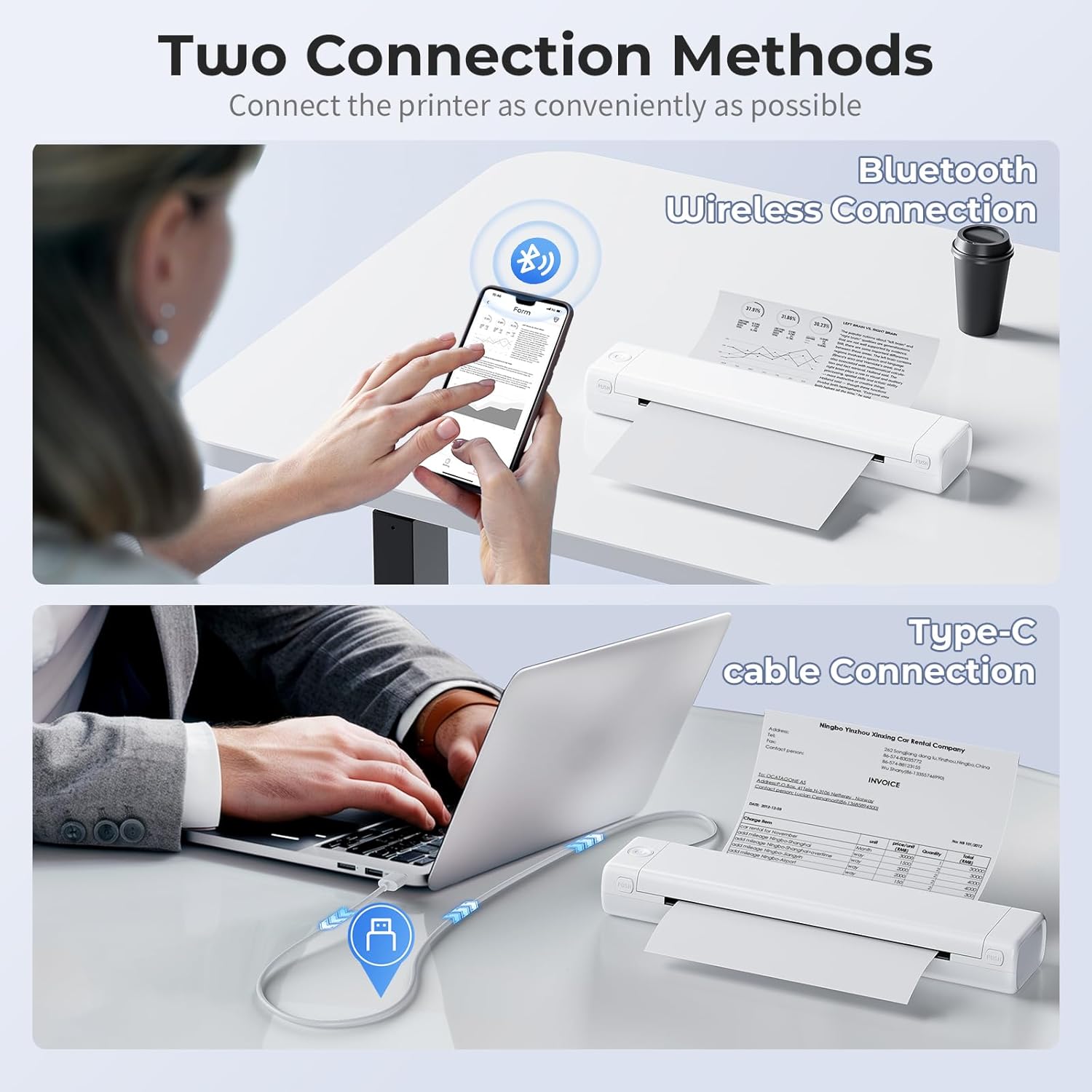 COLORWING Portable Thermal Printer M08F, Portable Wireless Printer for Travel and Home Use Compatible with iOS, Android,PC, Wireless Bluetooth Printers Support 8.5
