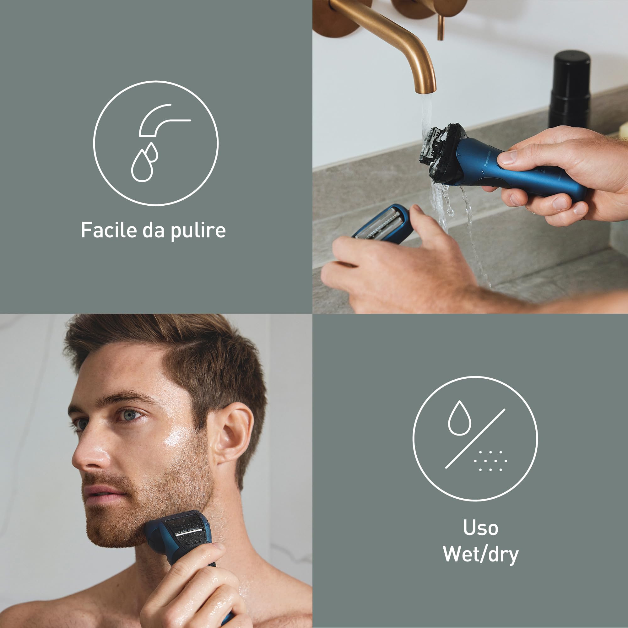 Panasonic Series 700 ES-ALT4B Rasoio Elettrico da Uomo a 3 Lame Wet & Dry, Rasoio Portatile Impermeabile, Sensore Barba Reattivo, Testina Flessibile, Trimmer Pop-Up, Impugnatura Ergonomica, Blu