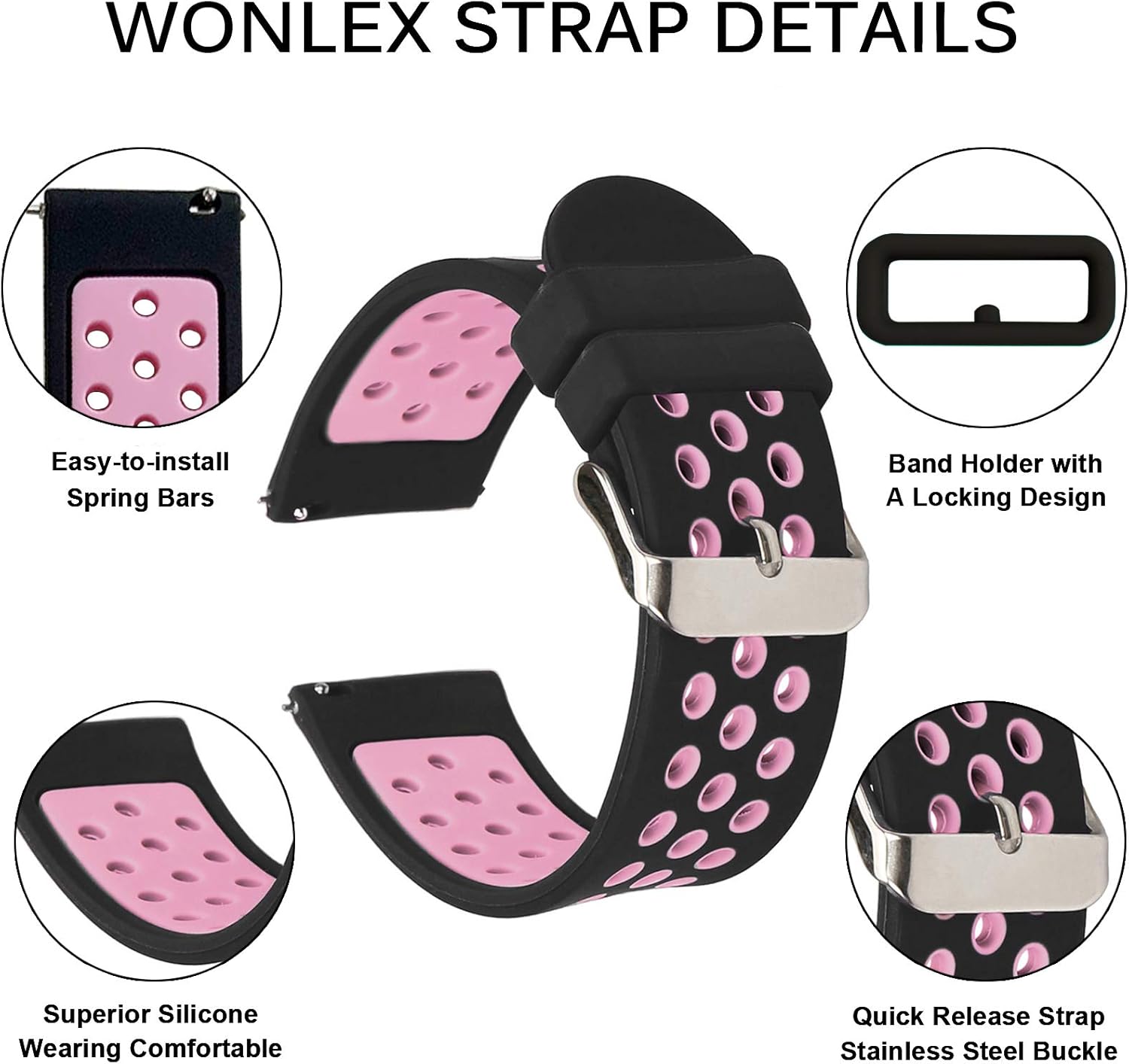 Universal 18mm 20mm 22mm 24mm Width Silicone Watch Band Replacement, Quick Release Rubber Watch Bands for Men & Women - Image 5