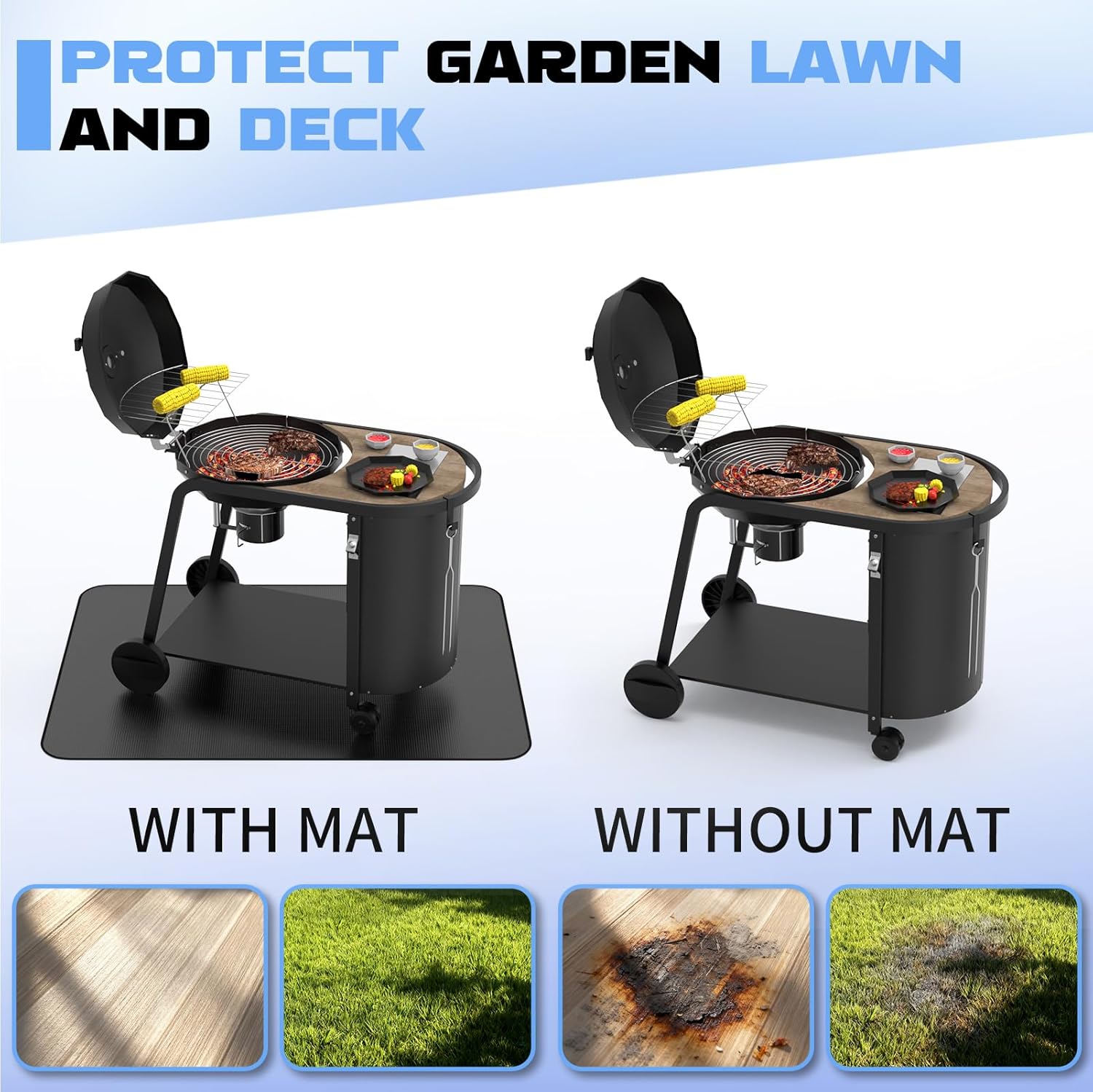 Thicken 65 * 48 inches Large Outdoor Deck Camping fire Pit mat, BBQ Double-Sided Silicone Coated Fireproof Floor mat, Waterproof, Fireproof and Oil-Proof Protection mat Under Blackstone Grill