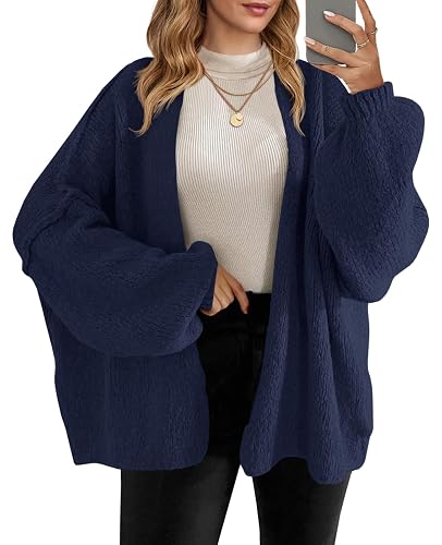 Saodimallsu Womens Oversized Open Front Cardigan Sweaters | Chunky Knit, Casual, Long Lantern Sleeve, Fall Sweater Coats，winter coat - Small - Navy