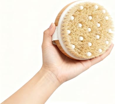 Dry Body Exfoliating Brush - Round Dry Body Scrub Brush for Cellulite and Lymphatic Leaf Skin Dry Brush Soft Smooth Shower Exfoliator Massage Brush Round Brush