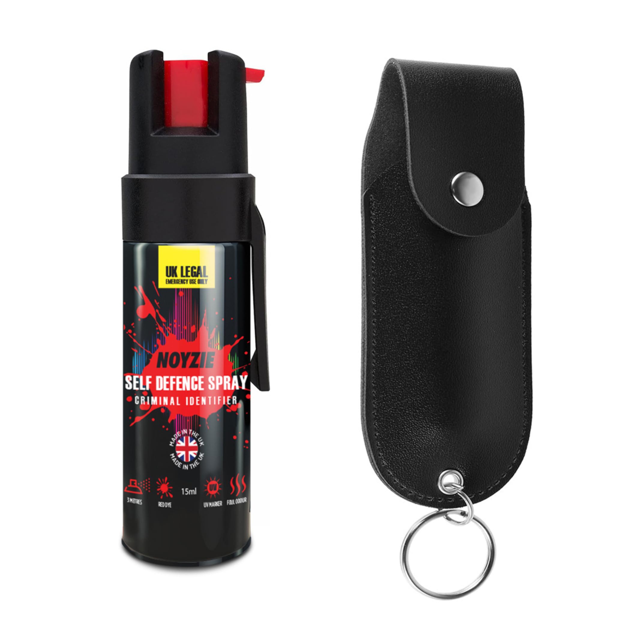 Self Defence Spray NOYZIE UK Legal Pepper Spray Alternative for Men & Women with UV Marking & Keychain - Criminal Identifier Spray for Personal Protection 15ml - 15ml PLUS Carry Pouch